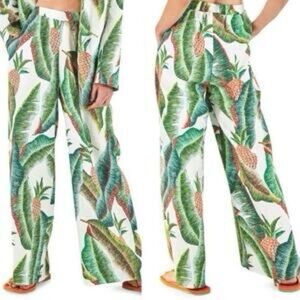 FARM Rio White Wide-Leg Pineapple & Banana Leaf Print Pants